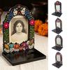 Day of The Dead Themed Gift Photo Frame with Candle Holder, Wooden Mexican Handcrafted Remembrance Display Sugar Skull Memorial Picture Frame,