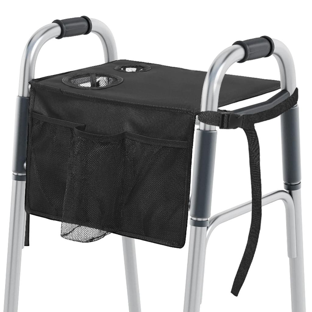 Складной столик-поднос для ходунков с подстаканником, много карманов, сумка для хранения роллатора, обеденная тарелка для пожилых, подарок