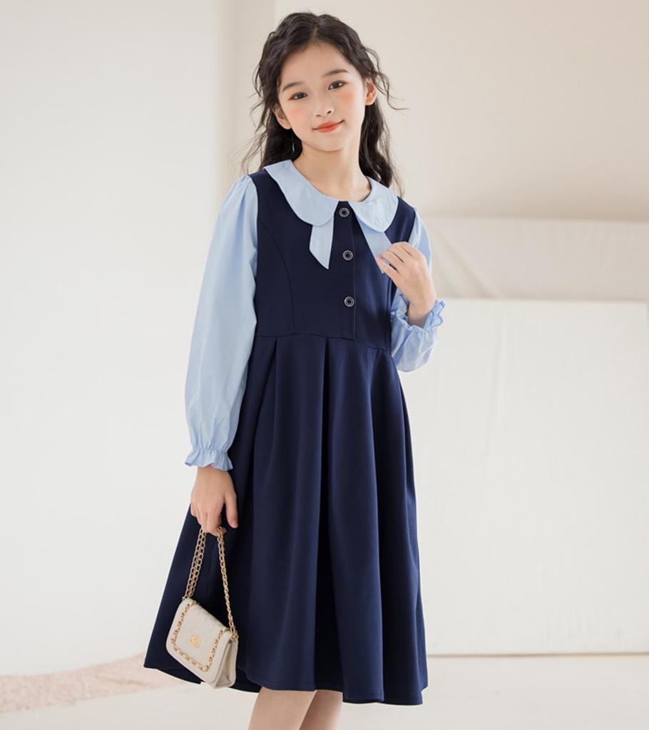 Платье для многослойного круглого длинного размера на каждый день, для школы, для церемоний поступления, YY-Natuhi Girls, Стиль, Футболка, Воротник, Рукава, 120-170см, Повседневный, Формальный,