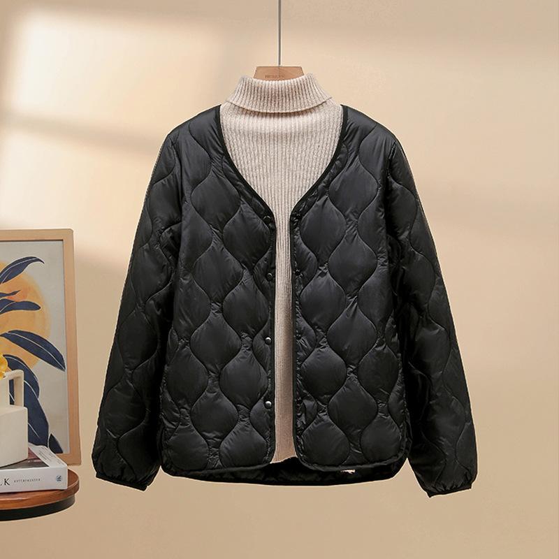 Down Cotton Short Jacket Women's Winter New Solid Color Rhombus Casual Interior with Warm Small Cotton Jacket Top