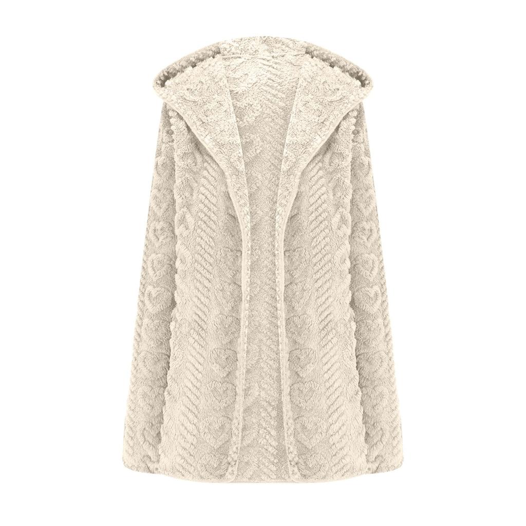 Women's Winter Clothing Women Hooded Cardigan Fuzzy Jacket Winter Open Front Fleece Coat Outwear