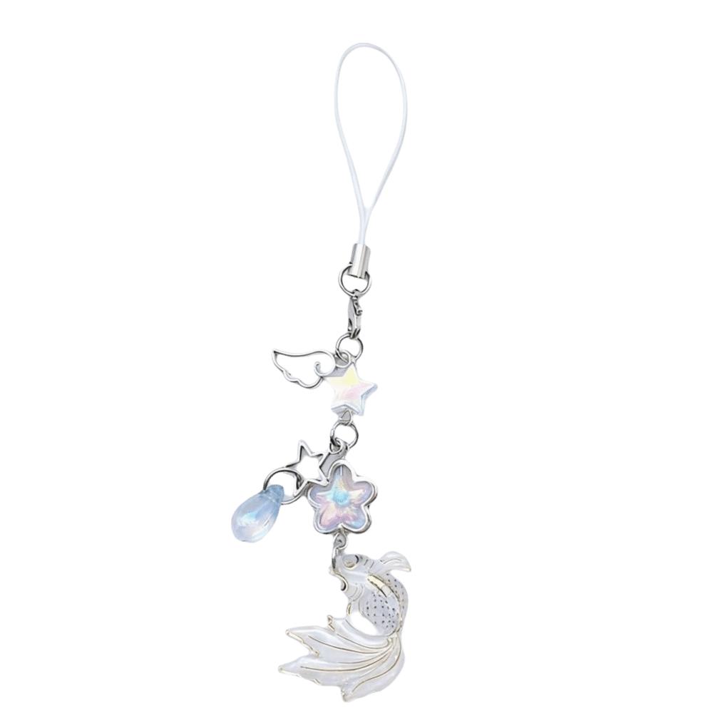 Simulation Fish Mobile Phone Chain Crystal Beads Beaded Keyring Keychain Charms Festival