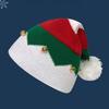 Christmas Hat with Bells Plush Ball Decor Red Green Patchwork Color Breathable Santa Claus Hat Daily Party Wear