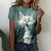 Summer Round Neck 3D Cartoon Animals Print Top Fashionable Casual Short Sleeved Women's T-shirts
