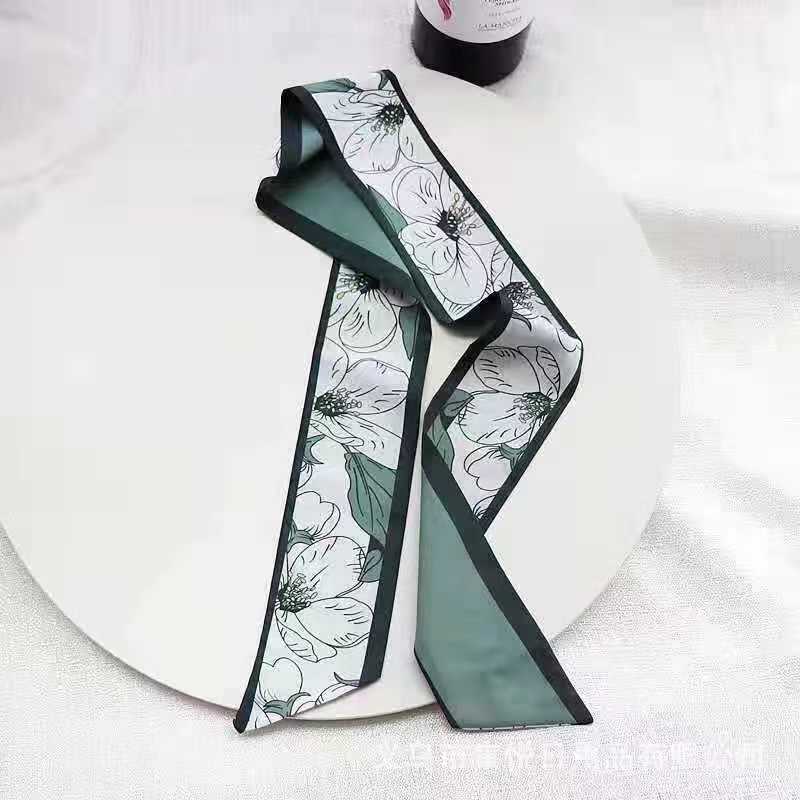 Маленький белый и нежно-зеленый шелковый шарф для женщин, тонкая лента, повязка на голову, резинка для волос, украшение для сумки, длинный