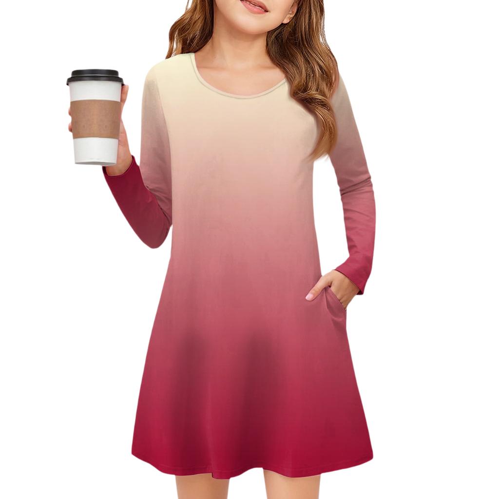 Girls' Long Sleeve Dress - Color Pocket Dress
