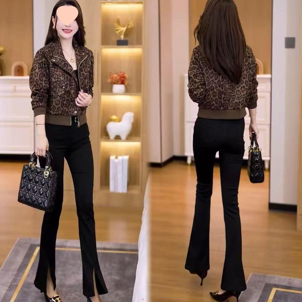 Autumn 2025 Women's Trendy Leopard Print Short Jacket - Slimming, Casual, Loose Fit, Petite Style