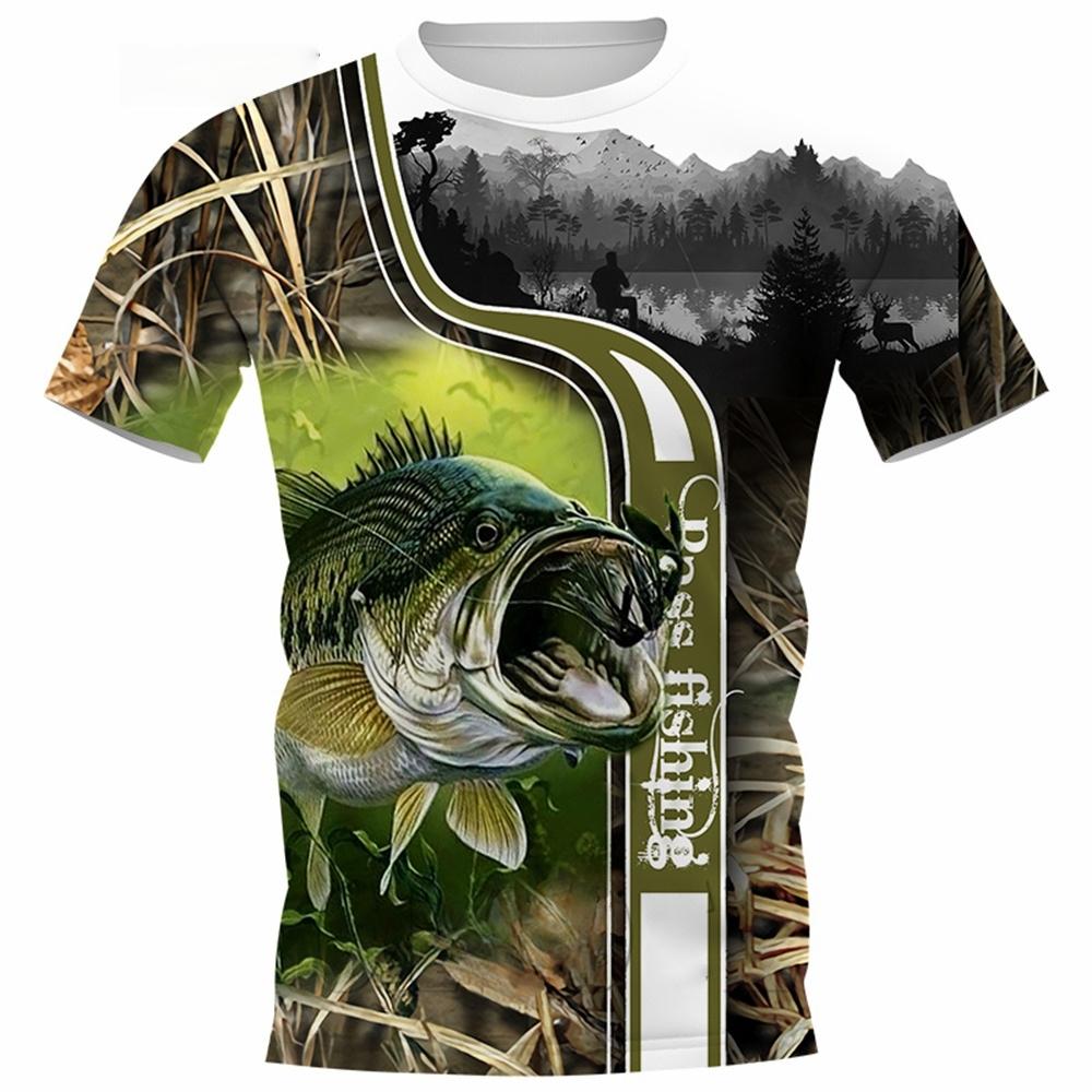 Summer Popular Carp Fishing Full Print T-Shirt for Men Fishing Apparel 3D Catfish Print T-Shirt Short Sleeve Casual Loose Top