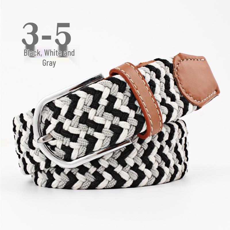 Korean Style Elastic Braided Canvas Belt with Pin Buckle for Men and Women