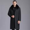 Winter Thick Cashmere Coat Men's Long Elderly Warm Plus Fleece Woolen Coat Real Fur Collar Loose Security Clothing