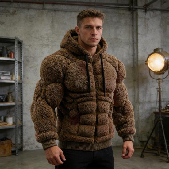 Мужская толстовка с мышцами Реалистичная 3D-печать Пуловер Свитшот Мускулистый Теплый Пушистый Толстовка с капюшоном для вечеринки Уличная одежда