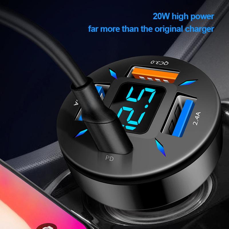 Car charger fast charging cigarette lighter adapter 4-port usb a usb c fast charging mobile phone charger iphone xiaomi