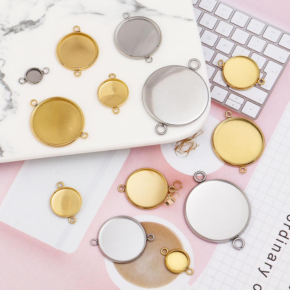 10pcs/lot 6-30mm Round Stainless Steel Pendant Blank Cabochon Base Double Hole Setting Bezel Tray DIY Jewelry Making Component