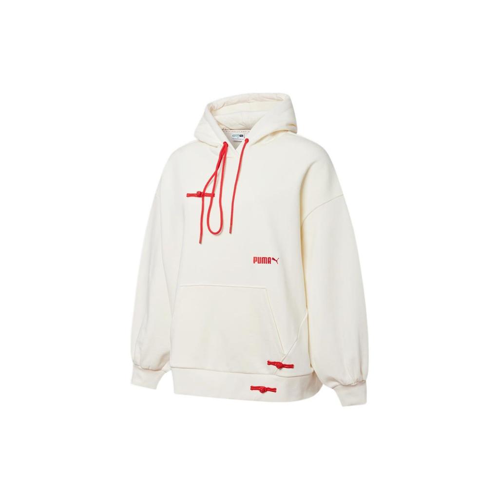 Puma Logo Embroidered Drawstring Hoodie Women Hoodies Pure-White 536179-65