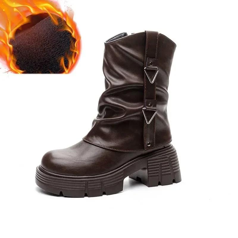 Мода 6,5 см Новая микрофибра кожа Весна Круглый носок Зима Плюш Мода Женская обувь Осень Ботинки Женские Ботильоны-чулок