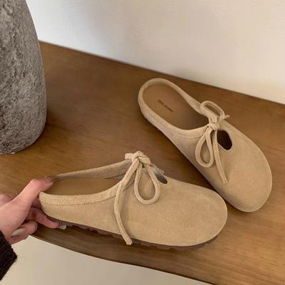 Южная Корея Дундимён женская обувь 2024 осень новая круглая голова плоская подошва сумка голова полушлепанцы носить ленивые мюли