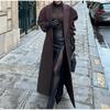 Модное женское пальто с отложным воротником и карманами, длинный рукав, длинное двубортное пальто, осень-зима, новая женская куртка