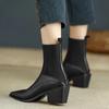 Модные осенние женские ботильоны, модные женские короткие ботинки с острым носком на квадратном низком каблуке, повседневная зимняя женская обувь 2024 года