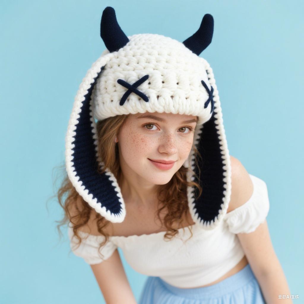 New little monster handmade knitted wool hat autumn and winter thickened warm plush hat sweet cool babe baotou