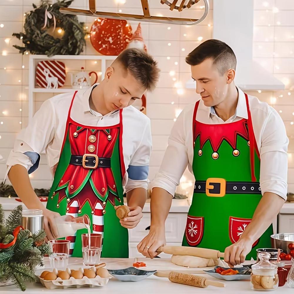 4PCS Waterproof Christmas Elf Aprons Stain-resistant Christmas-Themed Apron Holiday