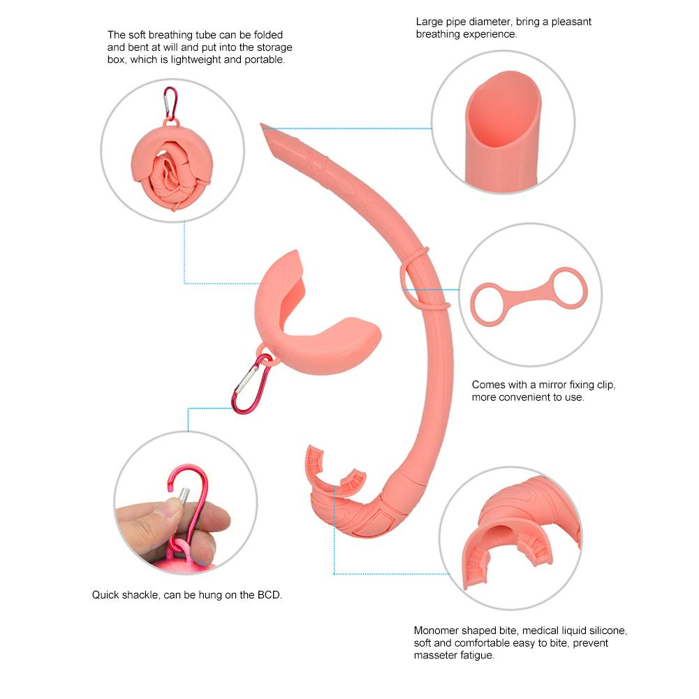 Silicone Snorkel Tube Roll Up Snorkel with Storage Case Diving Snorkel Foldable Snorkel for Snorkeling Freediving