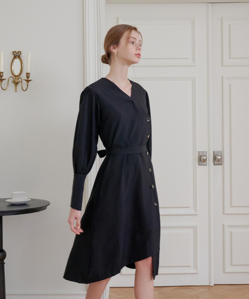 Bye Bye Seop Diagonal Long Dress Black [T41]