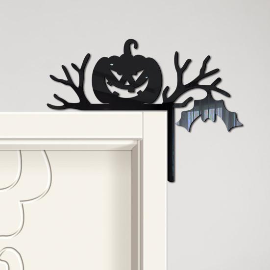 Украшение на дверь на Хэллоуин, черная тыква, летучая мышь, декор из сухостоя, акриловый дверной угол, праздничный домашний декор для вечеринки, дверной выключатель, оконный выключатель