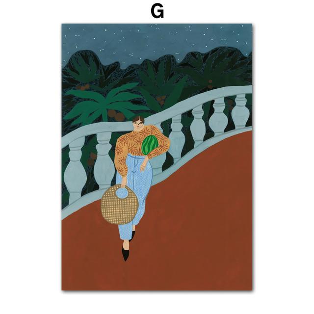 Абстрактный Марокко Пейзаж Бохо Бассейн Пляж Девушка Настенная живопись на холсте Плакаты и принты Настенные картины для декора гостиной Без рамки