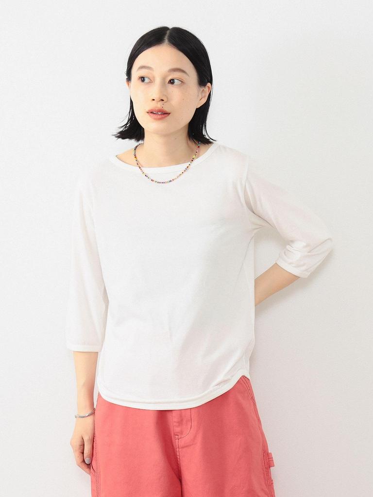 Beams Boy Women's Long Sleeve Tee, Solid Cotton Jersey, Boat Neck, 3/4 Length, Blue, 13140130654