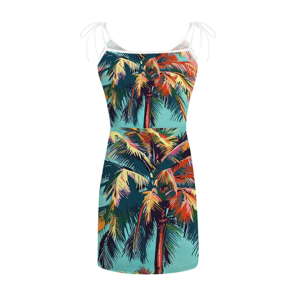 Женское модное повседневное летнее платье с принтом без рукавов и ремешками спереди с V-образным вырезом и карманами