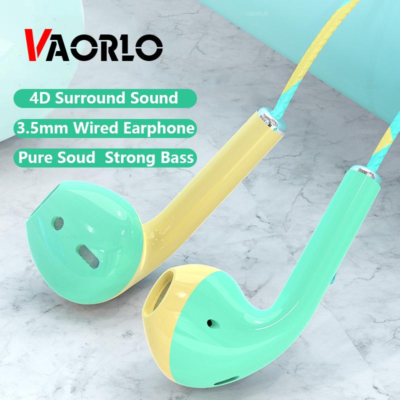 VAORLO Проводные наушники Macaron 3,5 мм, басовая стереогарнитура с микрофоном для iPhone Xiaomi Realme Samsung Oppo