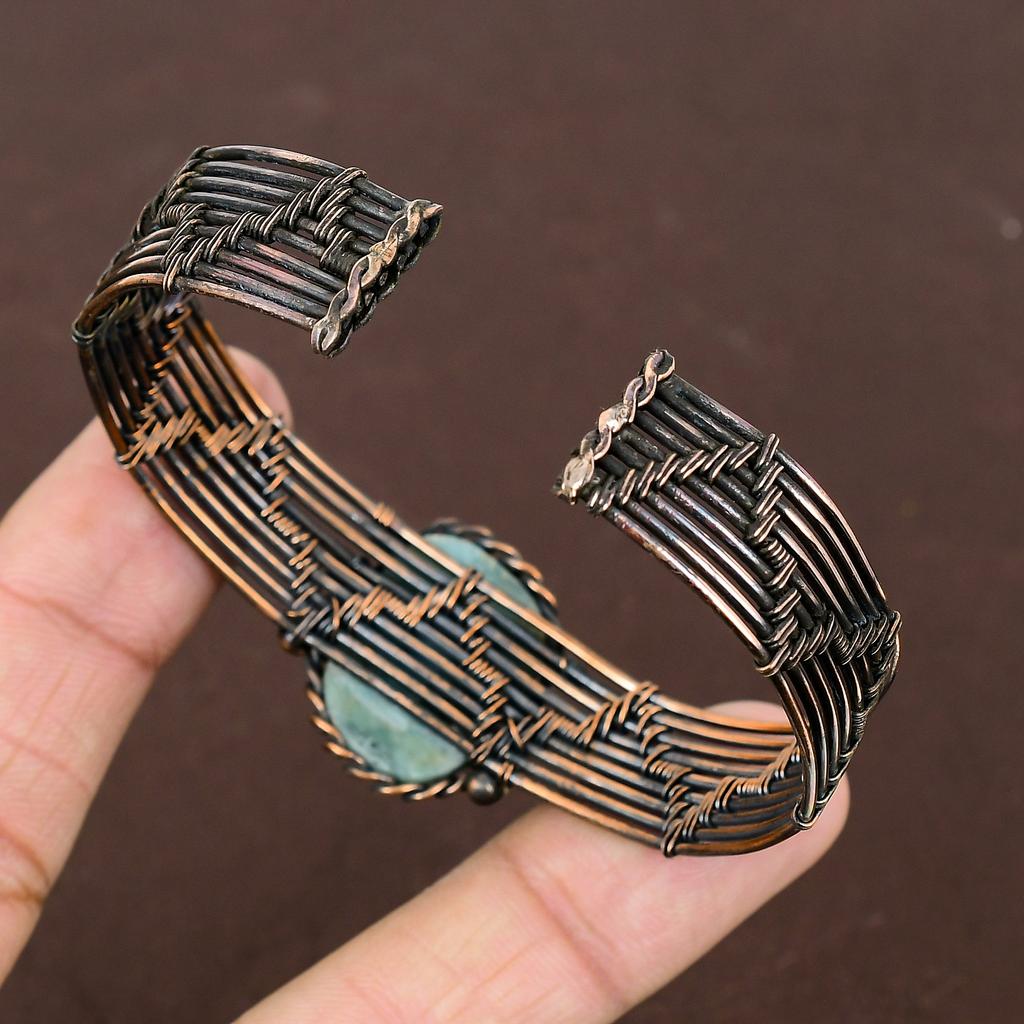 Натуральный драгоценный камень Ларимар, браслет ручной работы из медной проволоки, регулируемый l8m47