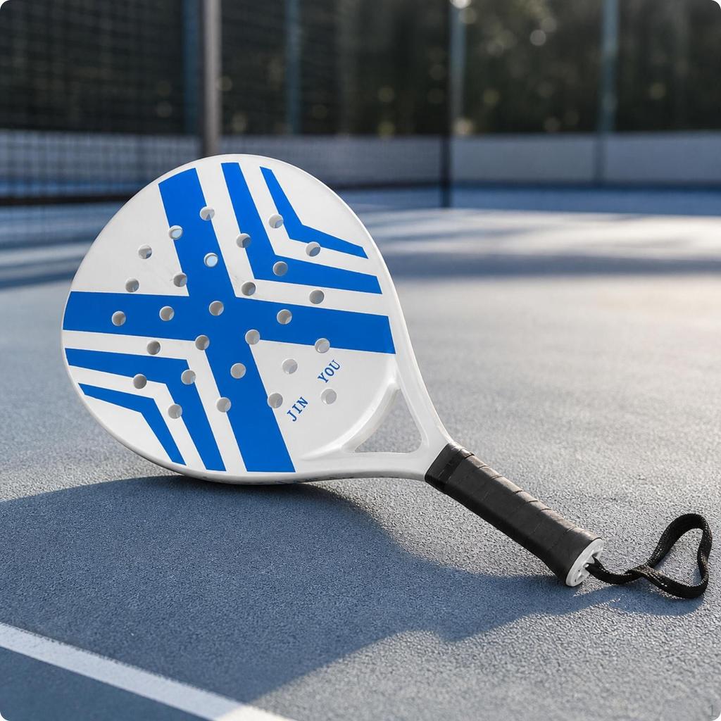 Ракетка для падел-тенниса формы капли | Рукоятка с обмоткой, с ремешком на запястье, для корта, черная, синяя