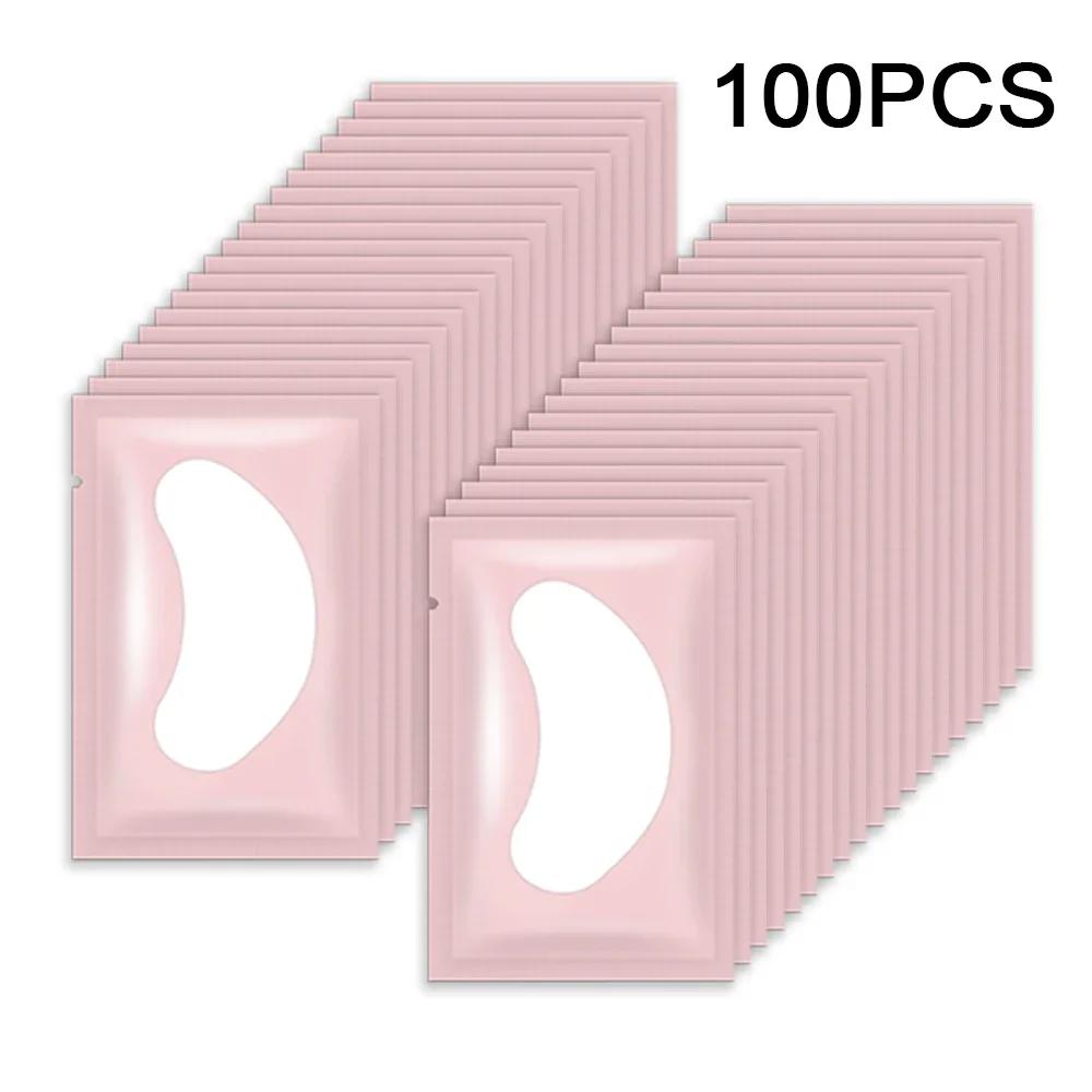 100 Pairs Pink Hydrogel Eye Patch Eyelash Extension Natural Lint Free Under Eye Gel Pads Lash Extension Supplies Beauty Tools