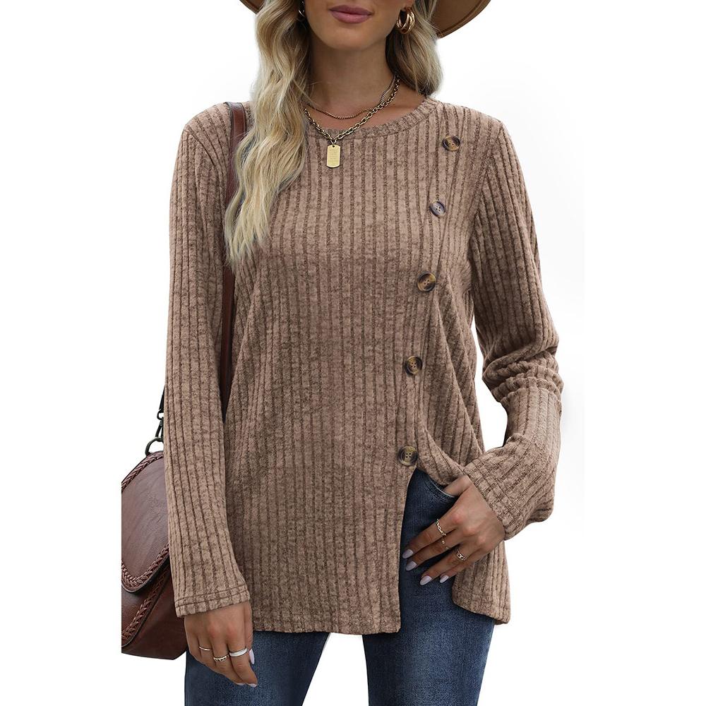 Женская повседневная футболка с длинным рукавом и круглым вырезом, модная осенняя повседневная однотонная футболка с длинными рукавами для женщин