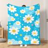 1pc Flannel Blanket Smiling Daisies On Blue Background Soft Comfortable And Warm This Nap Blanket/Sofa Blanket Is Suitable for All