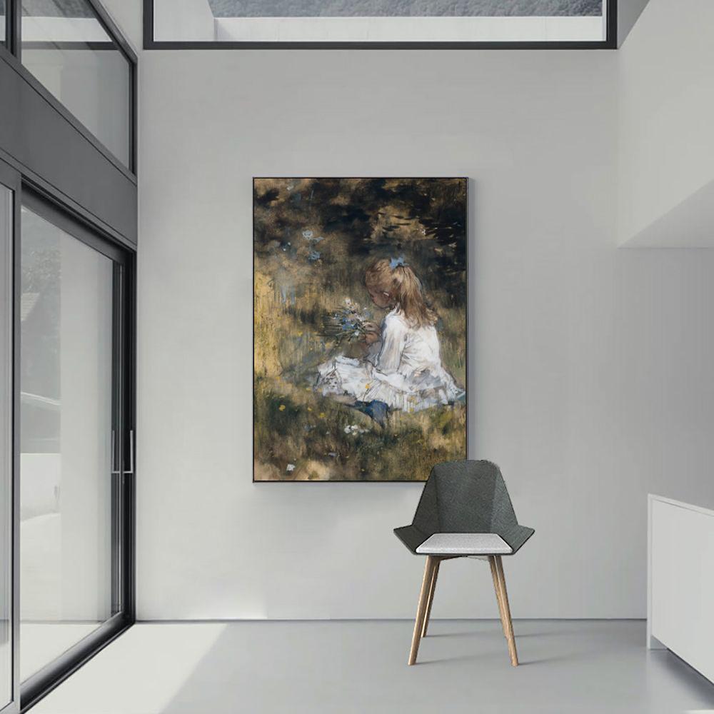 Абстрактное животное собака кошка искусство постер маленькая девочка собирает цветы картина маслом гостиная офис коридор украшение дома фреска без рамки