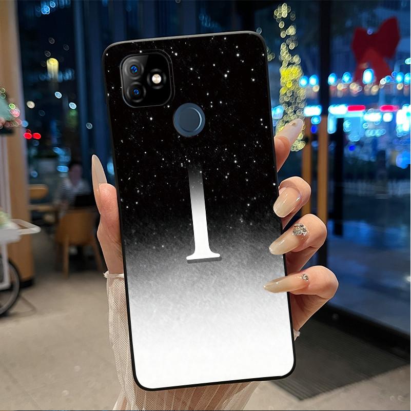 Phone Case For Itel P36 Play/Vision 1 Couple Soft Silicone Anti-scratch Black Shell Elegant Simple Letter Flower Pattern Casing