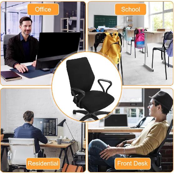 2pcs Office Chair Covers Stretchable, Universal Office Chair Seat Cover, Washable Removable Computer Chairs Cover for Seat Cushion Protectors(Black)