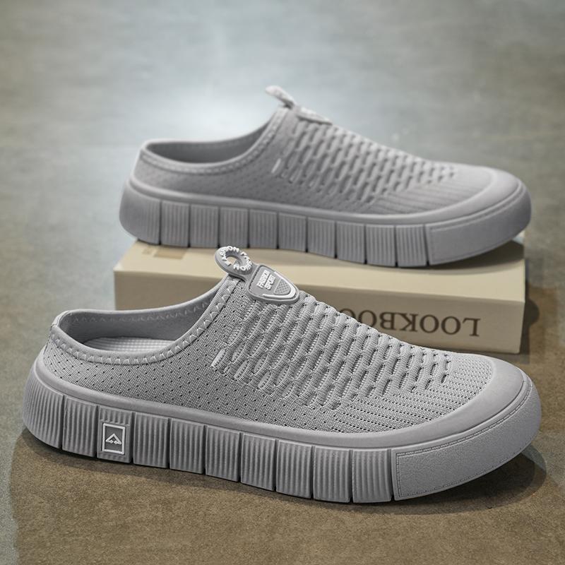 Сандалии без застежек с открытой пяткой для мужчин и женщин - летние сланцы из дышащей сетки с плоской подошвой, легкая повседневная одежда для отдыха на открытом воздухе