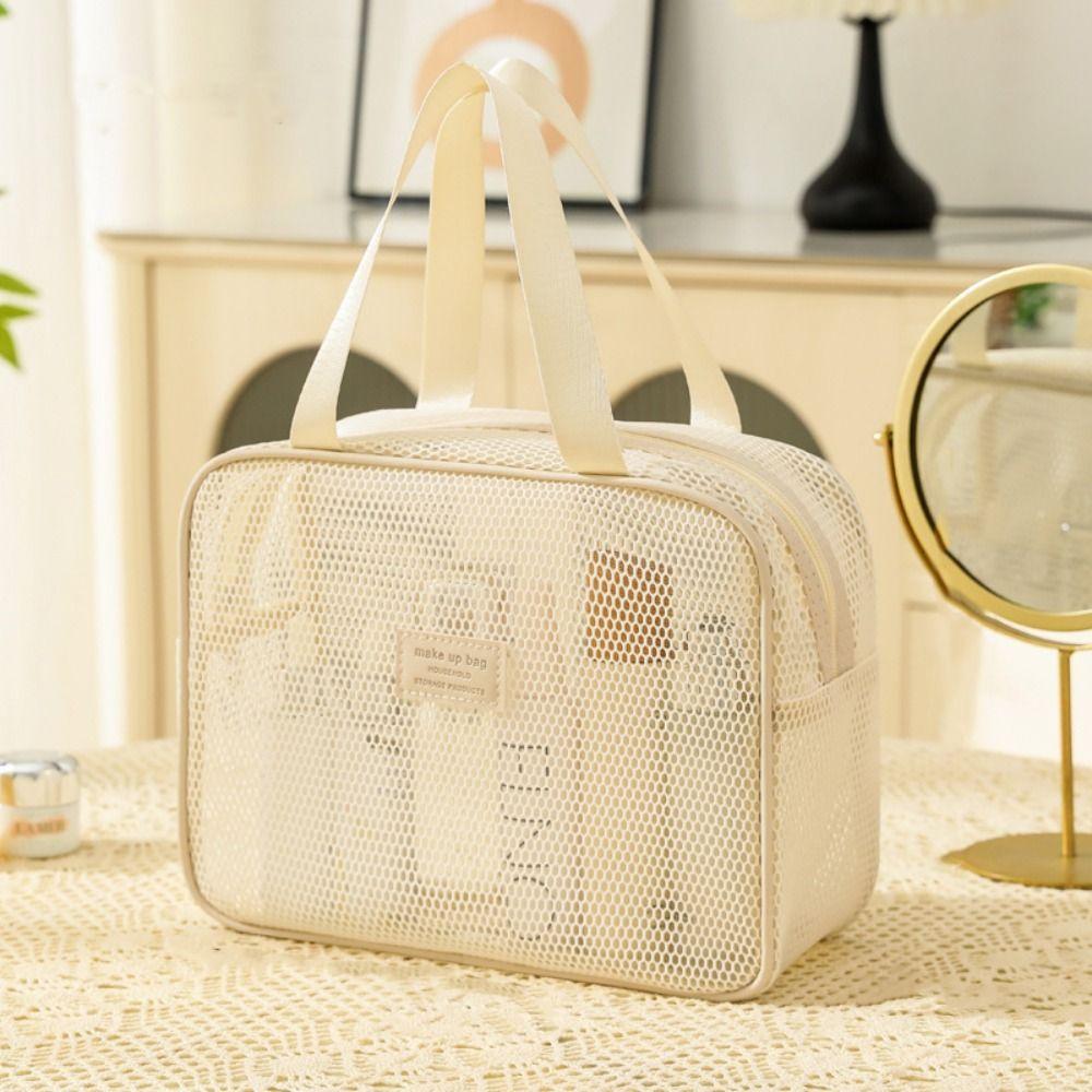 Large Capacity Transparent Mesh Cosmetic Bag Square Storage Toiletry Bag Cosmetic Cases Ladies