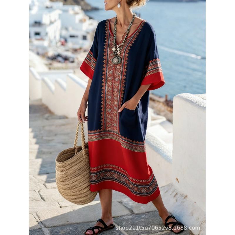 European and American bohemian women's dress seaside vacation elegant fashion print