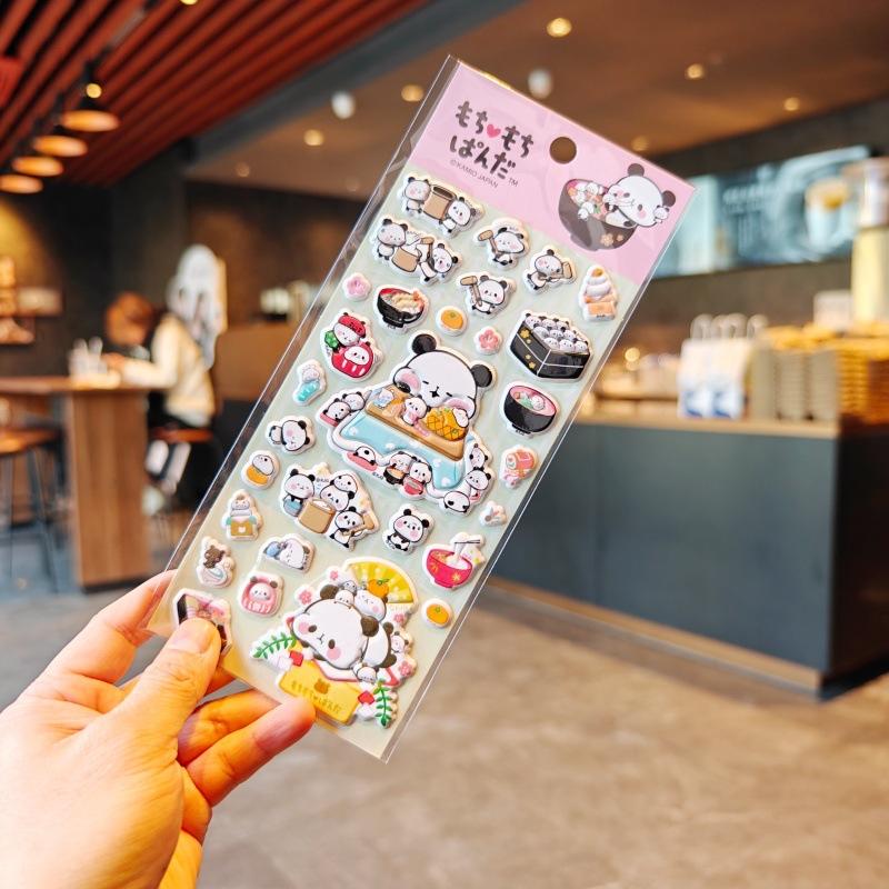 4pcs Panda Bubu And Yier 3D Bubble Stickers Sakura Ingenious Girl'S Diy Phone Case Camera Decoration Children'S Reward Toy