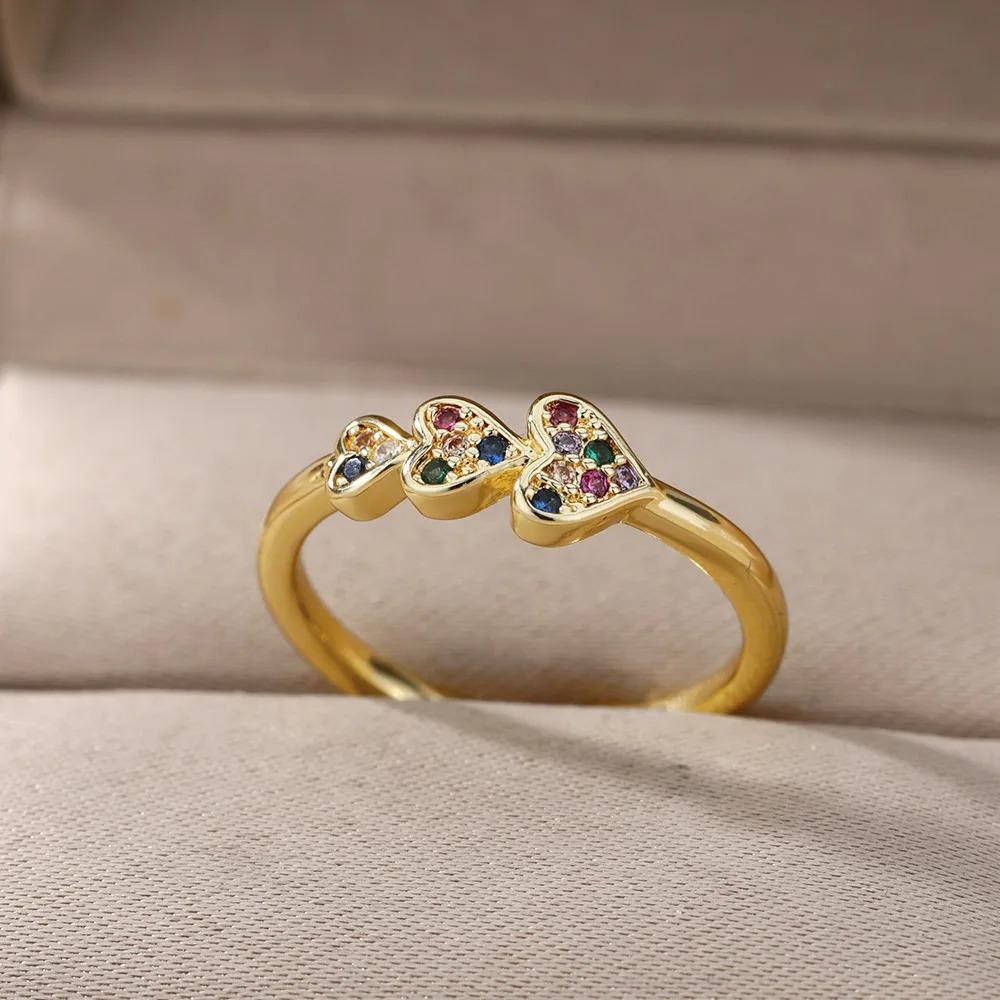 Smooth Double Heart Rings For Women Stainless Steel Zircon Heart Love Ring Adjustable Finger Ring Christmas Jewelry Wedding Gift