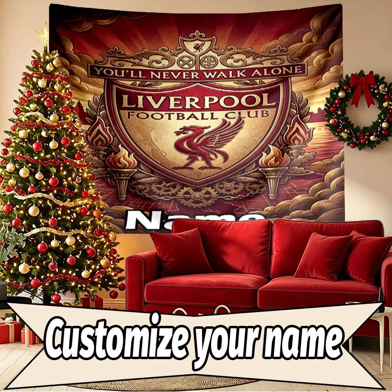 Custom Name Personalized Liverpool FC Print Tapestry, Wall Art Decor, Bedroom, Dorm, Apartment, LivingRoom, Party Backdrop, Gift for Birthday