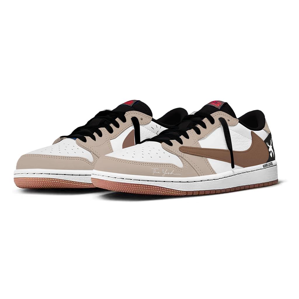 Travis Scott x Jordan Air Jordan 1 Белый Коричневый Travis Scott X AJ1 Низкие Винтажные Баскетбольные Кроссовки Женские DZ4137-700(Команда1897- )