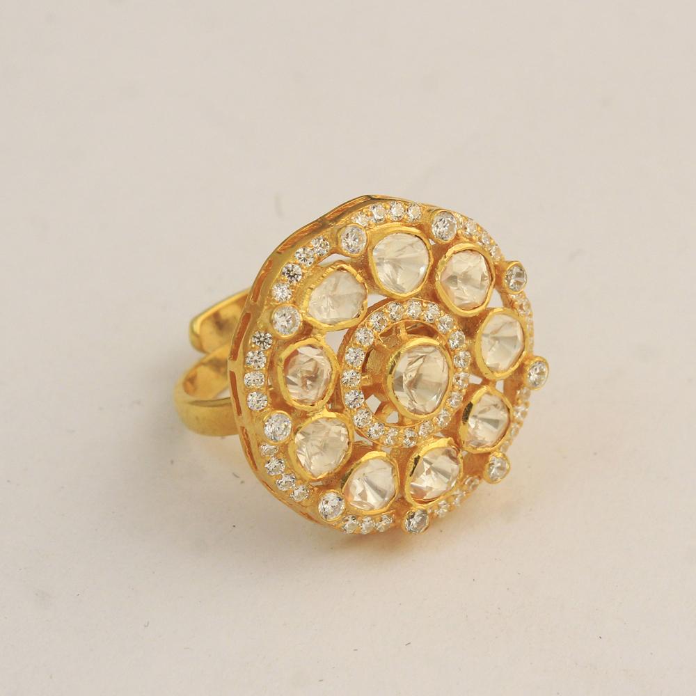 Позолоченное кольцо Kundan Polki из стерлингового серебра 925 пробы