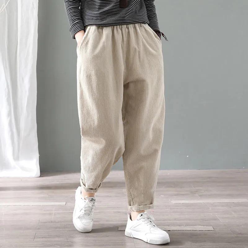 Женские теплые вельветовые брюки-гаремы большого размера на флисовой подкладке