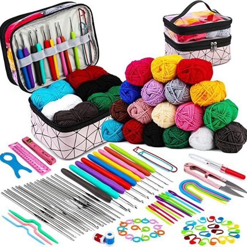 105 Piece Crochet Set, Complete with DIY Hand Woven Needle and Thread Tools, Including Yarn Storage Bag TPR Crochet Set