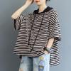 Women Plus Size Hooded Hoodie Loose Striped T-shirt Oversized Tops Short Sleeve Sweatshirt